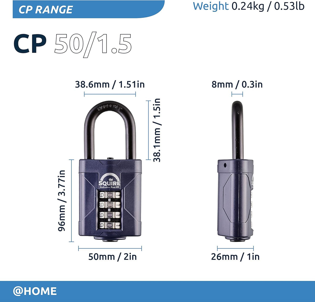 Blue 50 mm Alloy Steel 4 Wheel Combination Padlock, Pack of 2 J563088