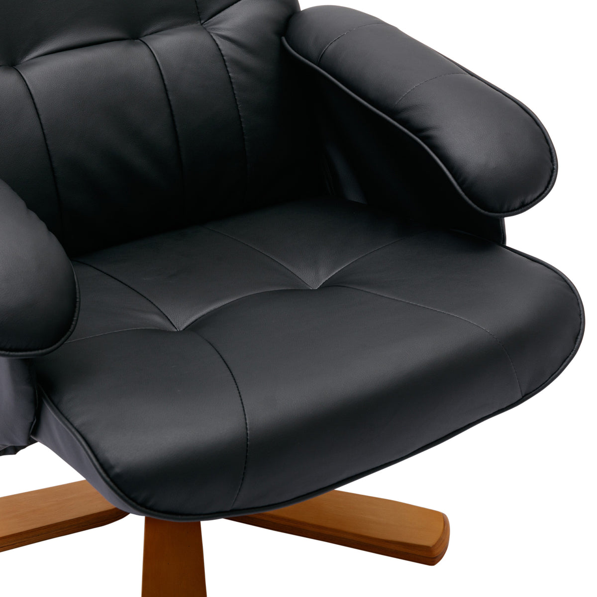 Beige Faux Leather Swivel Recliner Chair with Ottoman and Wood Base L295