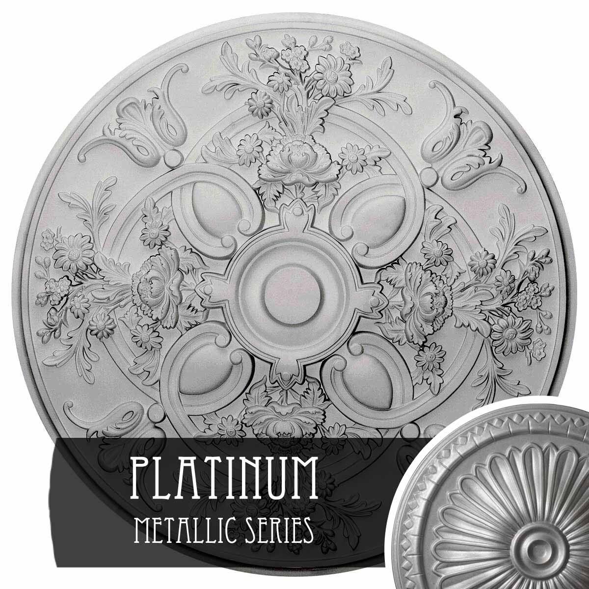 31 1/4x22OD x 2 1/4x22P Hand-Painted Platinum Ceiling Medallion T63152