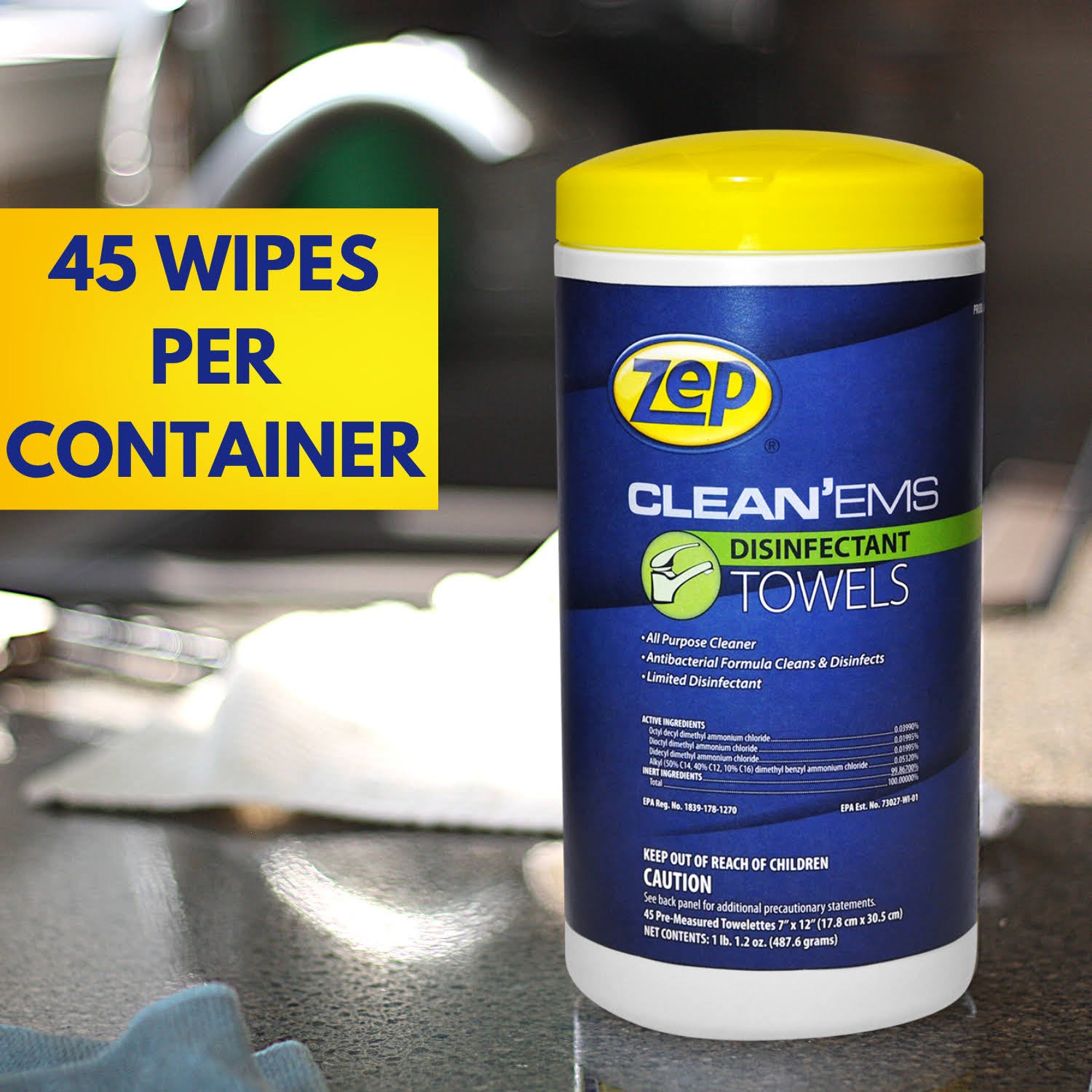 Disinfectant and Sanitizing Wipes, 40 Wipes per Canister, Case of 6 F145430