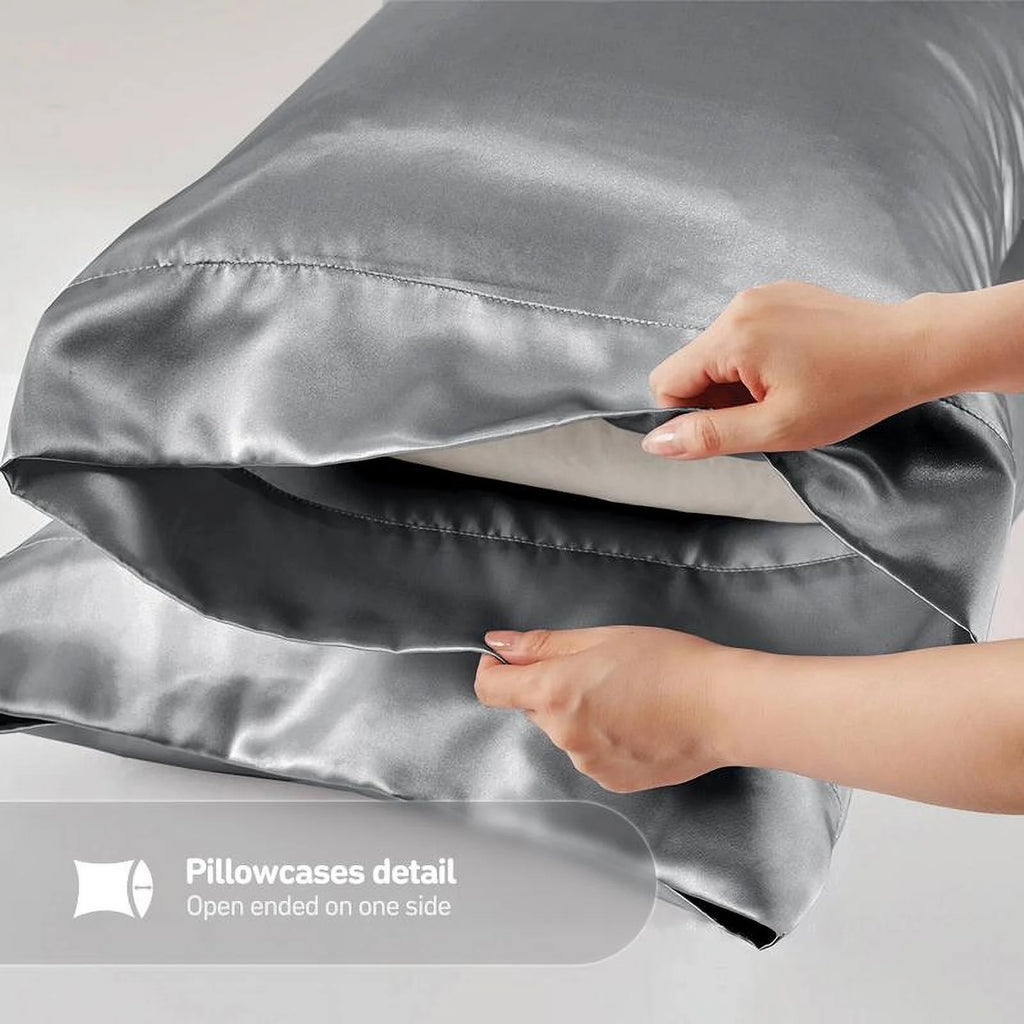 6 Piece Satin Sheet Set with Flat Sheet, Fitted Sheet, 4 Pillowcases T373