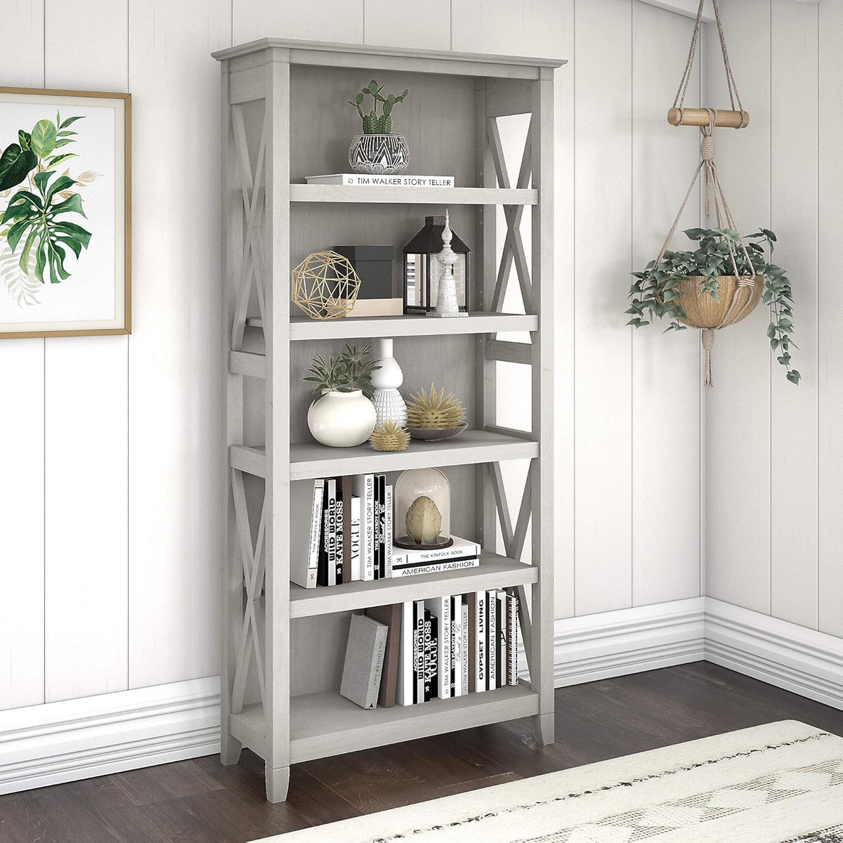Linen White Oak 5 Shelf Bookcase Q762309