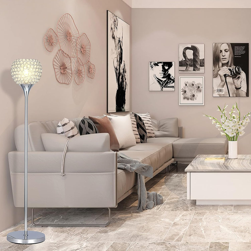 Spherical Crystal Floor Lamp, 1-Light Chrome Finish, E26 Base, LED Bulb Included A933755
