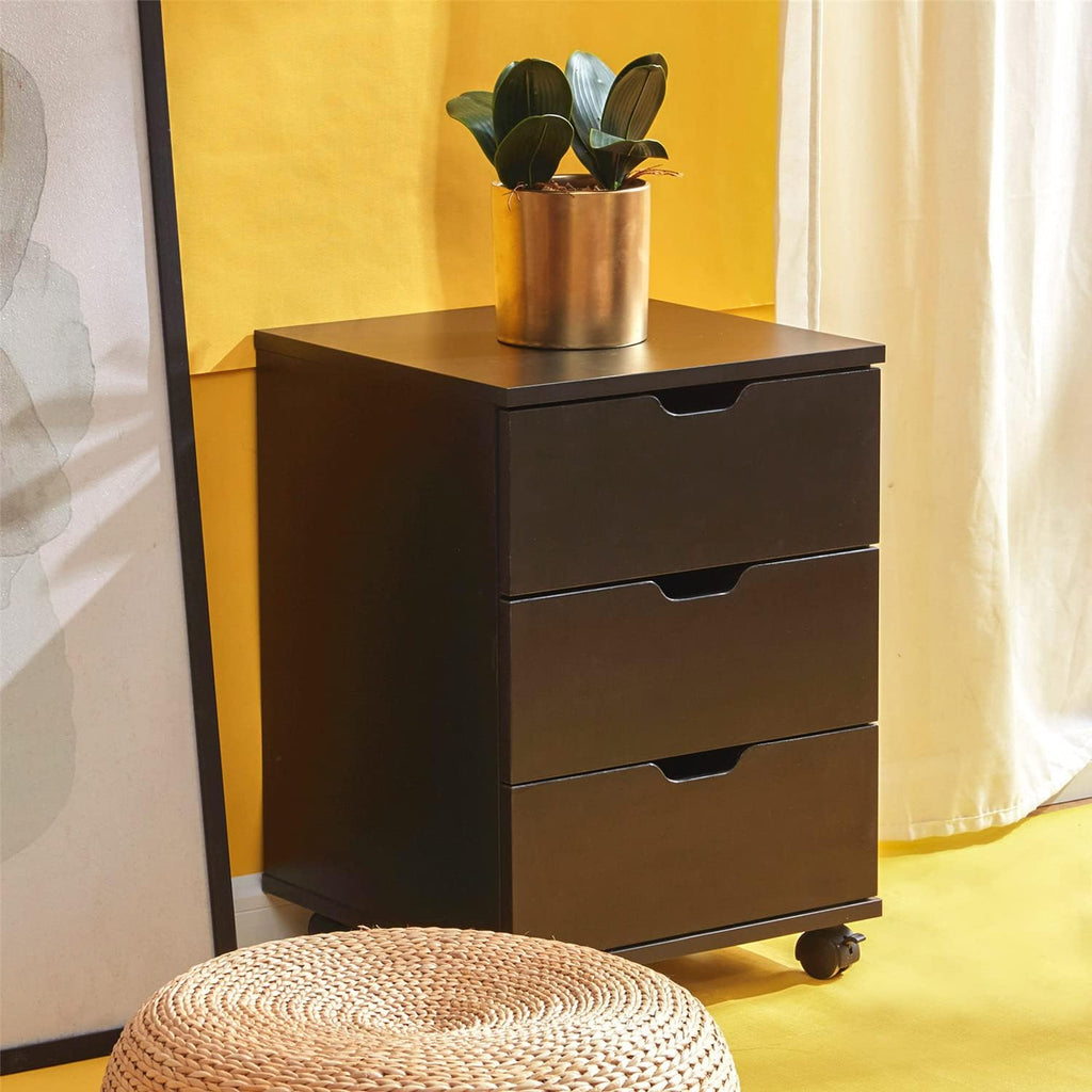 3 Drawer Wood Rolling Office Filing Cabinet (Dark Walnut) K5737