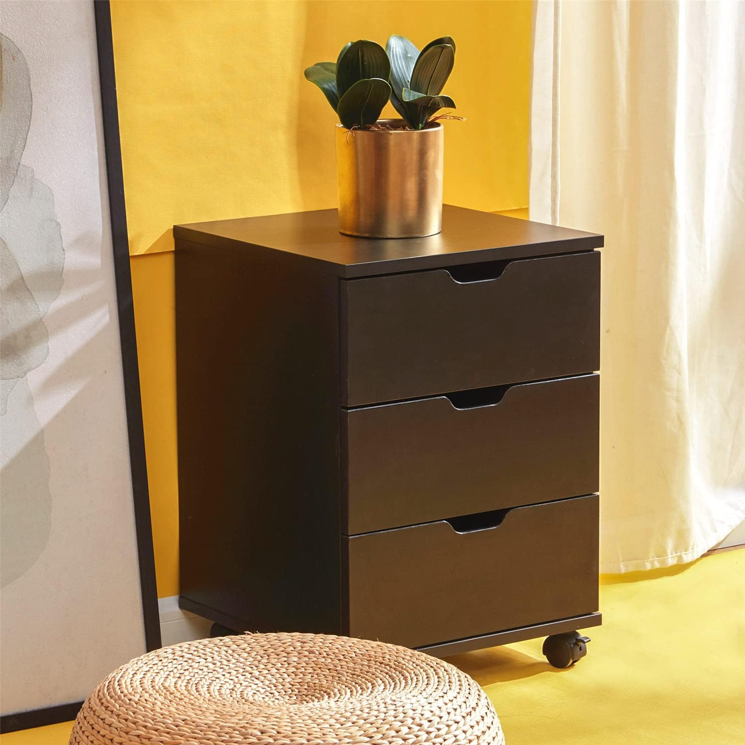 3 Drawer Wood Rolling Office Filing Cabinet (Dark Walnut) K5737