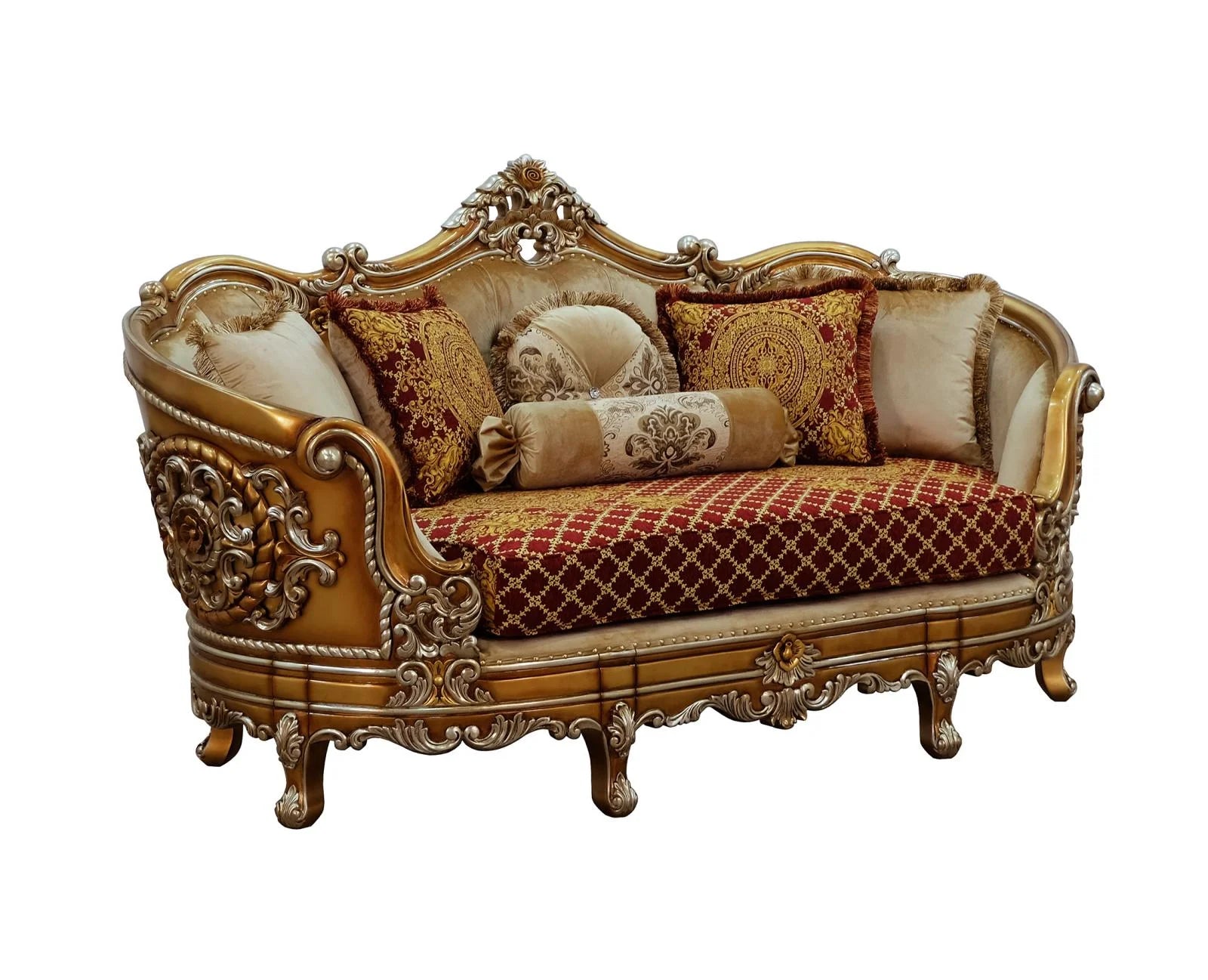Red & Gold Wood Trim Sofa Set 4 F22370