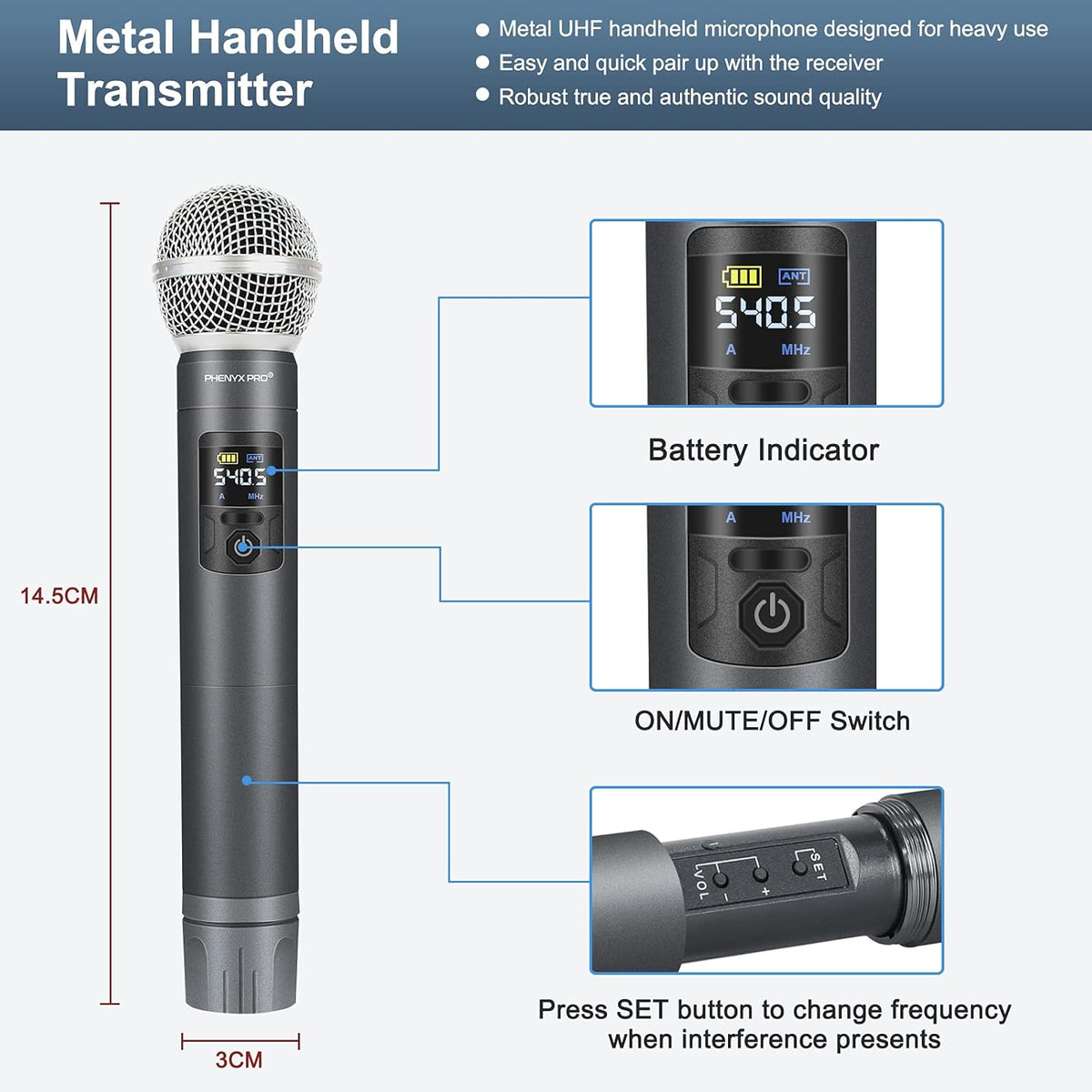 UHF Wireless Microphone System with Case B617
