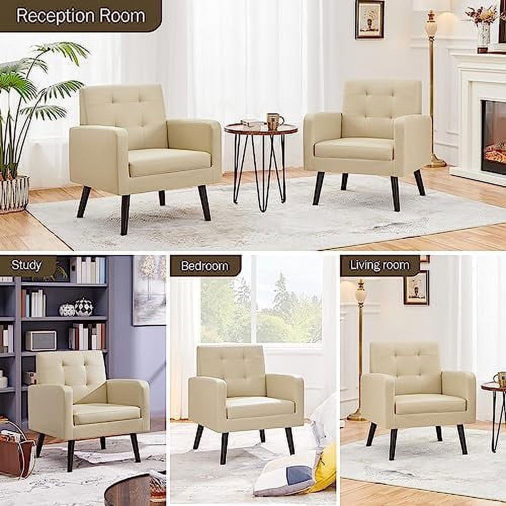 Black PU Leather Accent Armchair with Wood Legs 2PCS I586