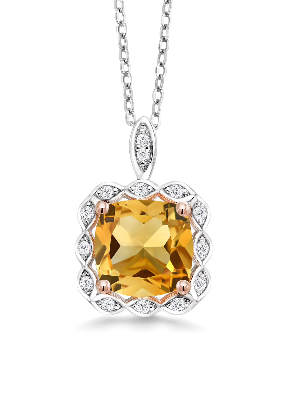 925 Sterling Silver Citrine Pendant Necklace with 18 inch Silver Chain G560