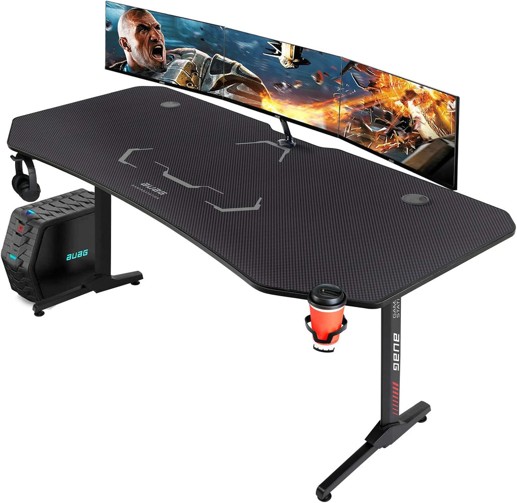 63 inch Gaming Desk with Desk Mat and Cup Holder and Headphone Hook C44554