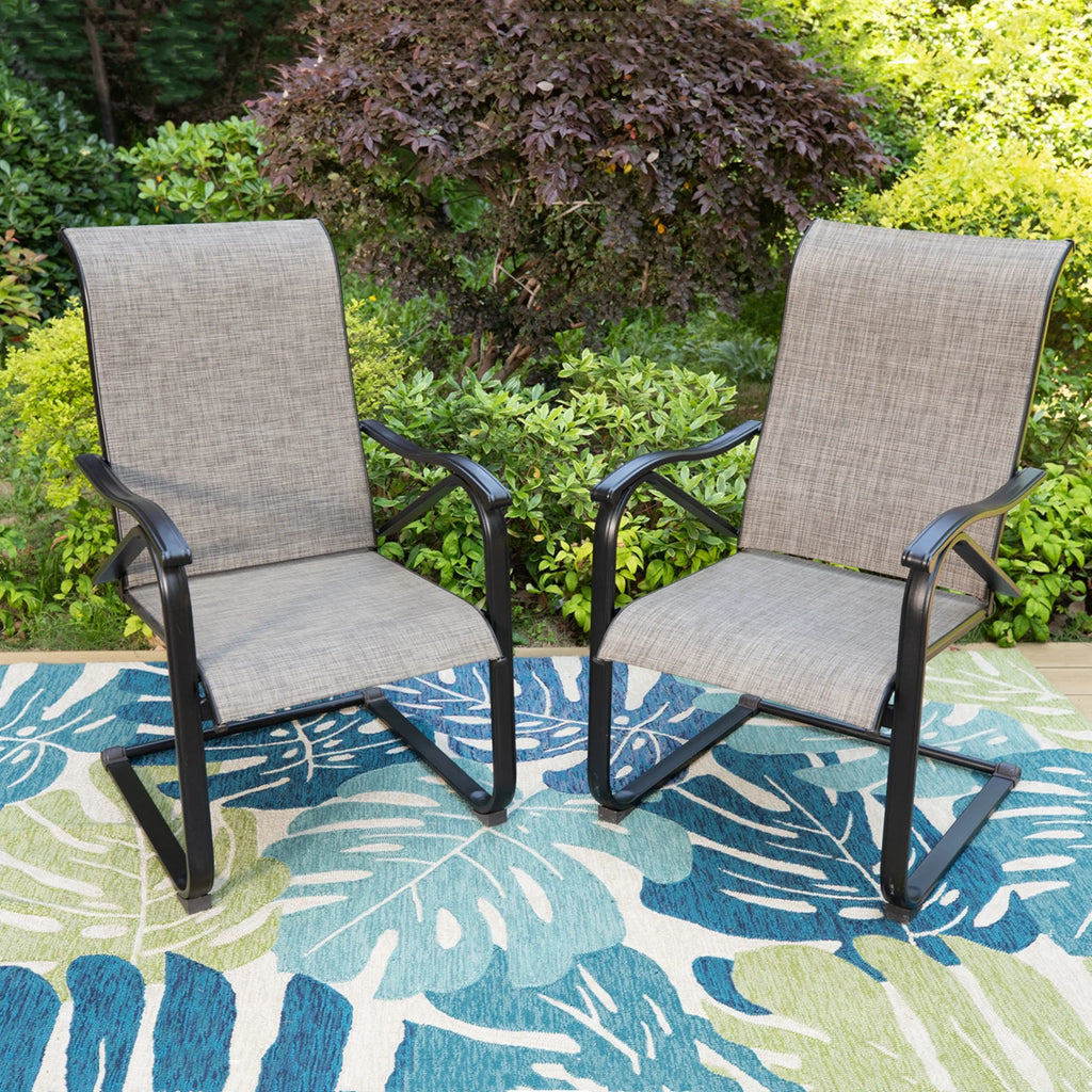 7-Piece Outdoor Patio Dining Set with 6 Rocking Chairs & 1 Metal Frame Dining Table, Black & Gray O138