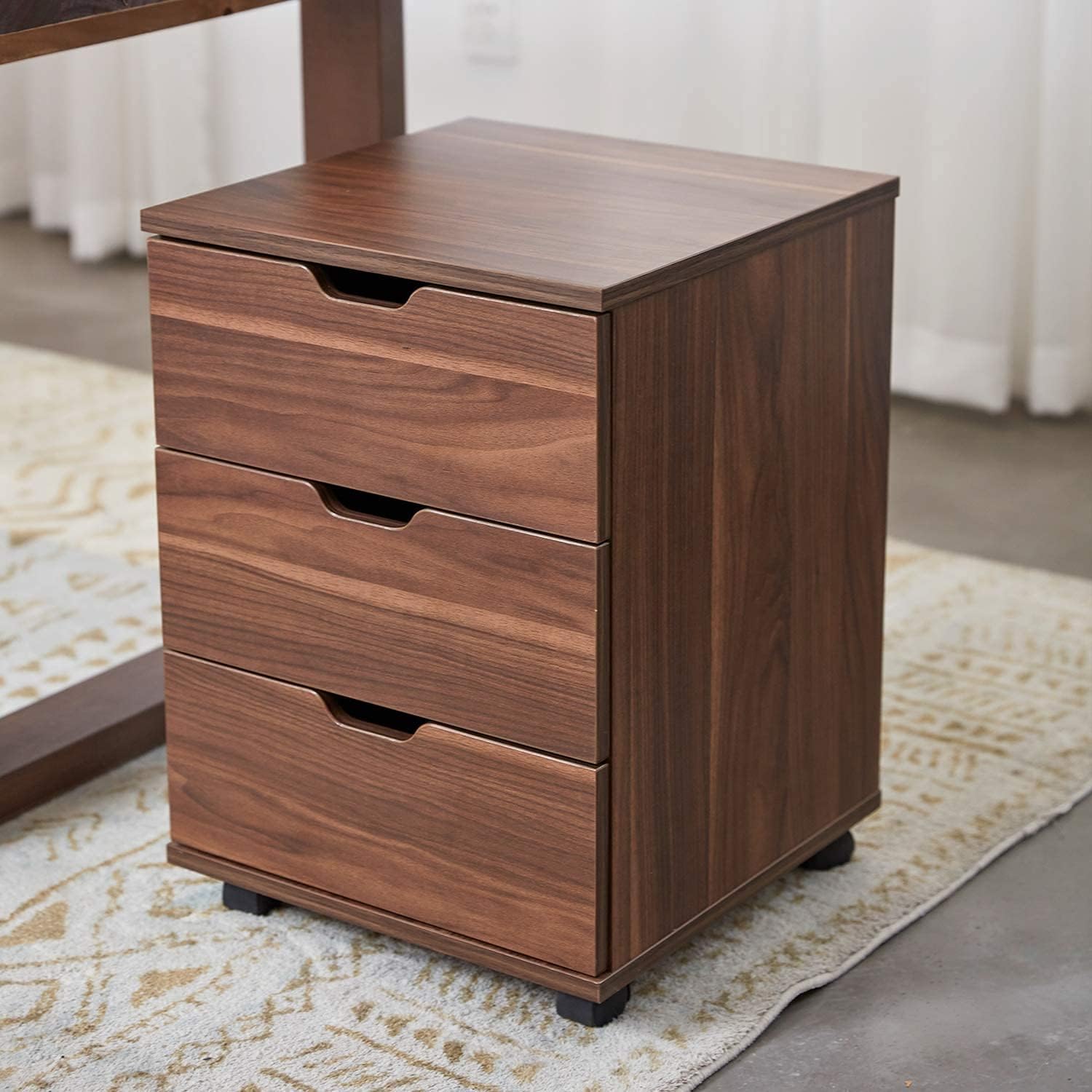 3 Drawer Wood Rolling Office Filing Cabinet (Dark Walnut) K5737