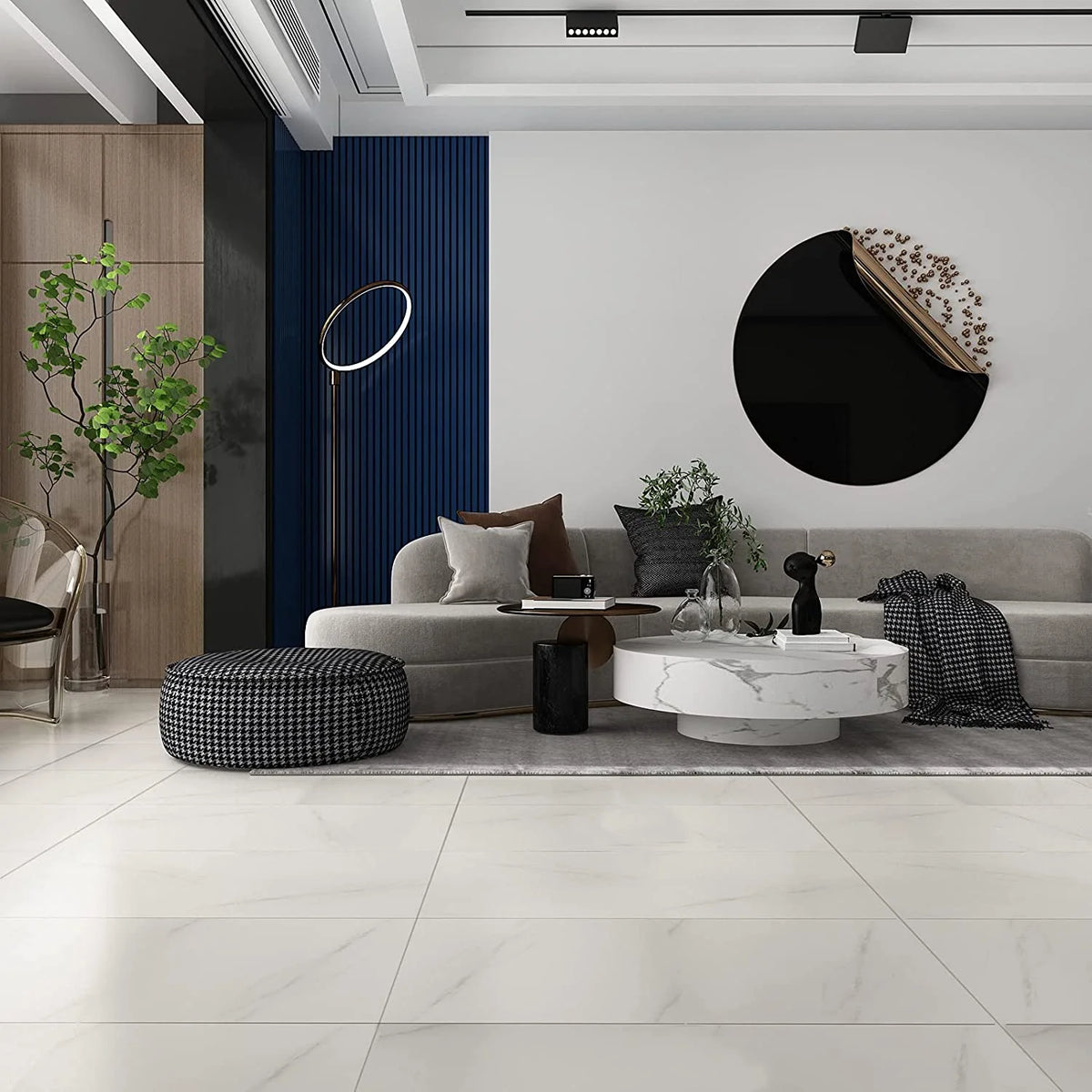 24Pcs White Peel and Stick Vinyl Floor Tiles 12"x24" Marble D7772