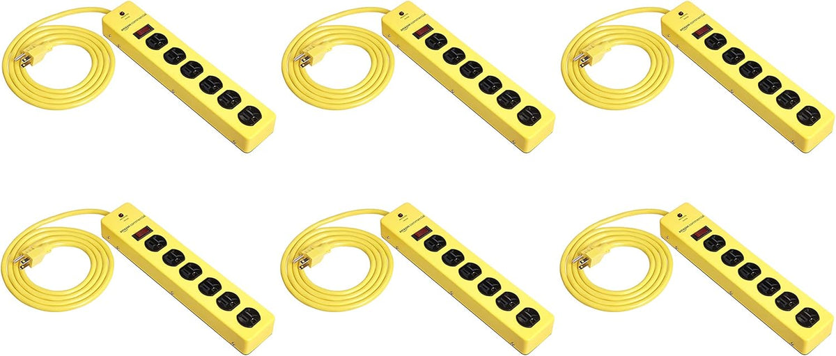 6 PACK Yellow Metal Surge Protector Power Strip R585688