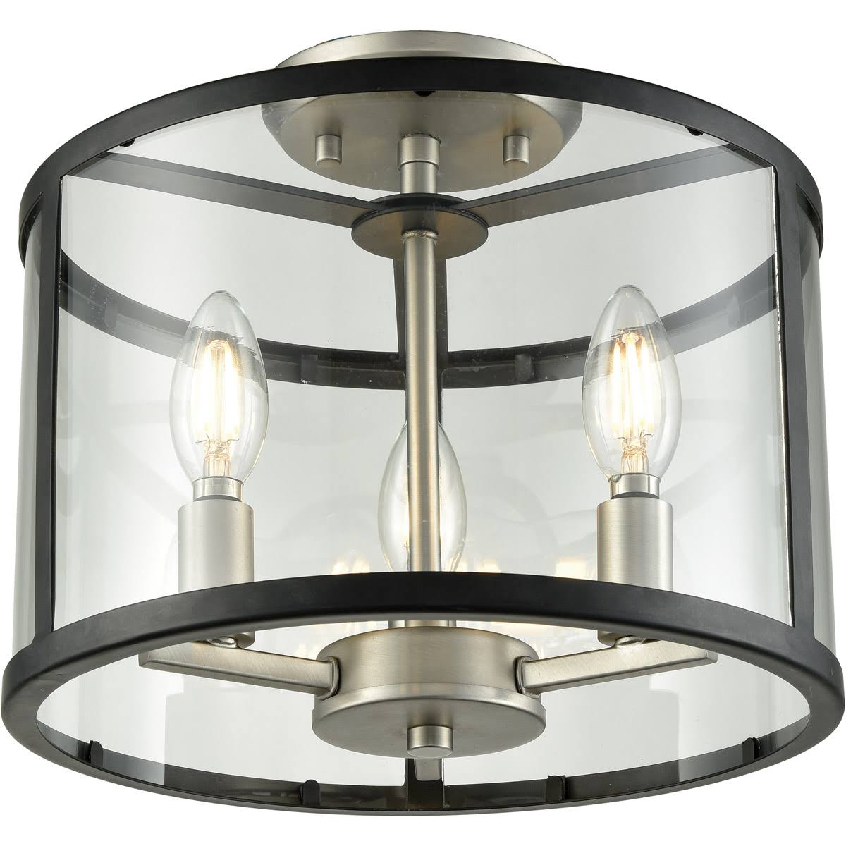 Semi Flush 3 Light Buffed Nickel Graphite Finish Candelabra Bulbs 8 inch 180 Watts T339