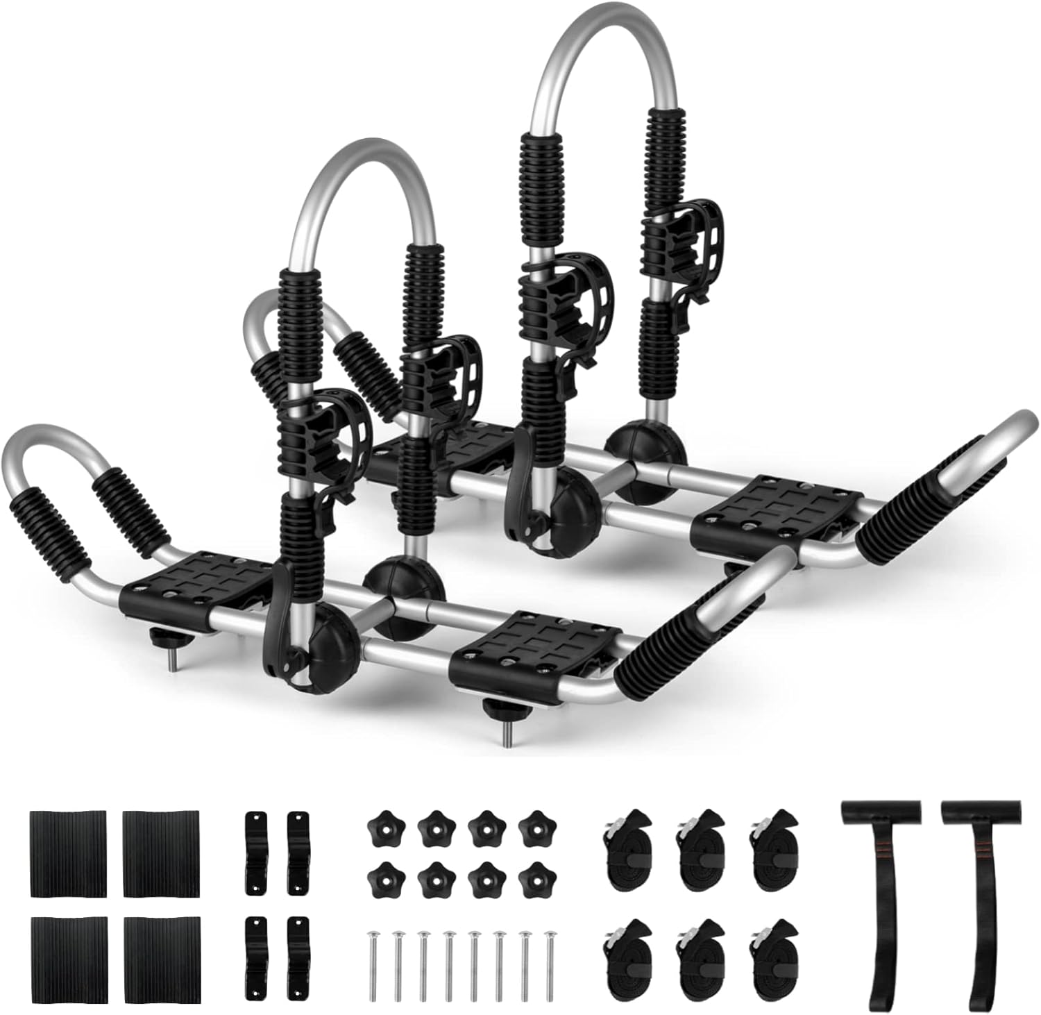 Kayak Roof Rack 4-in-1 Car Roof Carrier Rack, Folding J Bar for 2 Kayaks, Canoe, Surfboard, SUP G123117