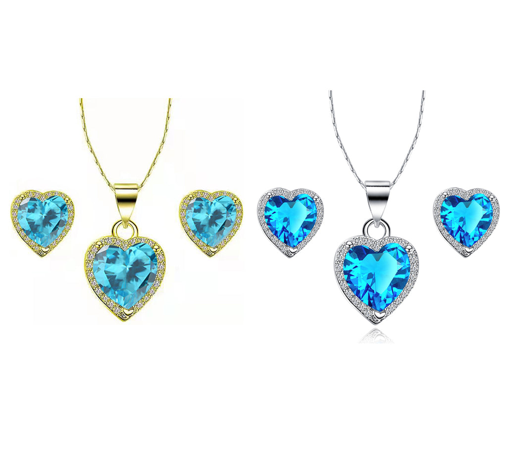 24k Yellow and White Gold 1Ct Blue Topaz Necklace Set 18 inch Z408