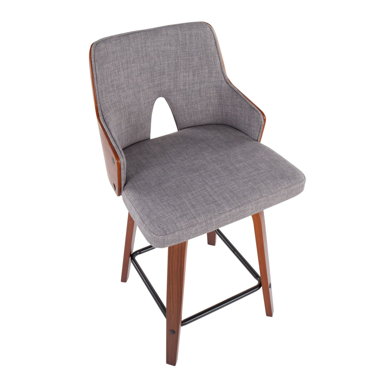 24" Counter Stool With Swivel In Walnut And Light Grey Fabric - Set Of 2 B85970