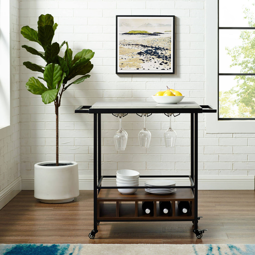 Black Marble Serving Bar Cart X485563