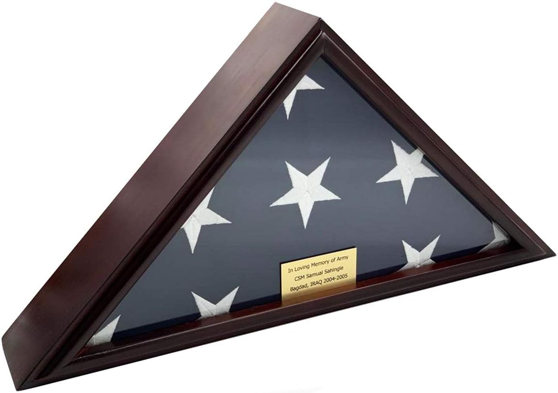 Solid Wood Cherry Finish Flag Display Case with Customized Name Plate P23263