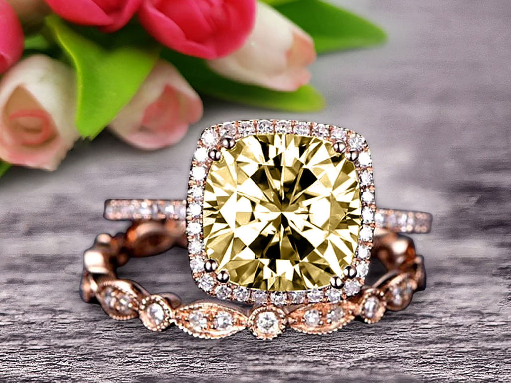 10k Rose Gold Cushion Champagne Diamond Engagement Ring S6322