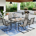 7-Piece Outdoor Patio Dining Set with 6 Rocking Chairs & 1 Metal Frame Dining Table, Black & Gray O138