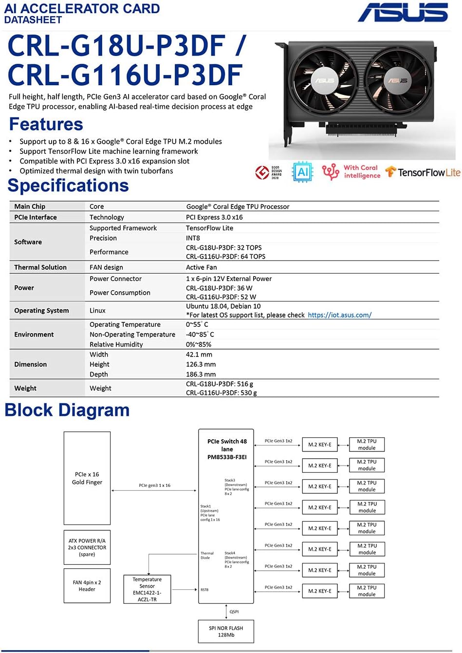 PCIe Gen3 AI Accelerator Card Based on Google Coral Edge TPU D5773