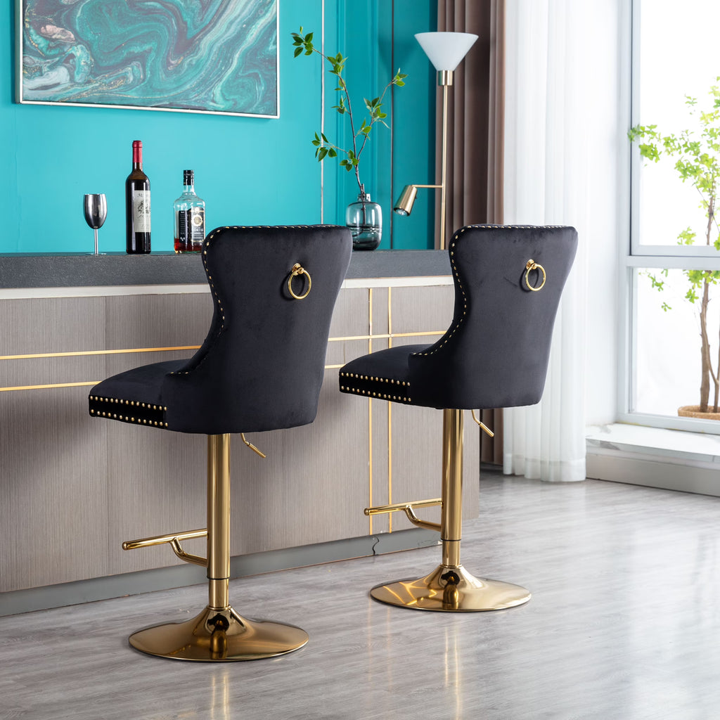Black Velvet Swivel Bar Stools, Set of 2 M7884