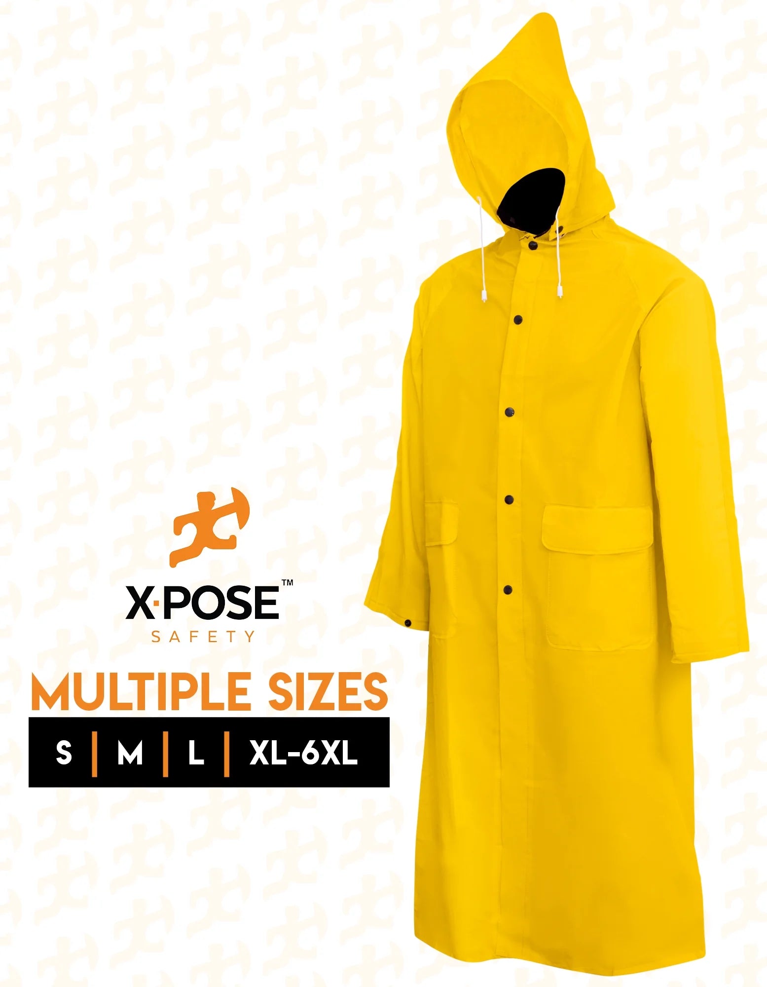 Yellow 48in PVC Raincoat Jacket with Detachable Hood F917602