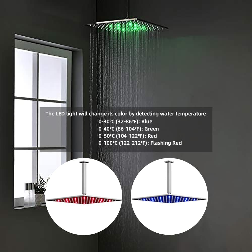 16 Inch LED Polished Chrome Ceiling Mounted Brass Shower System with Body Jets U49470