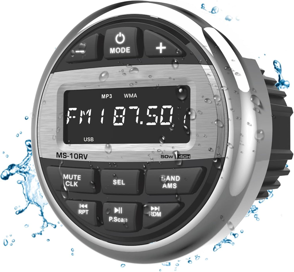 Waterproof Marine Grade Bluetooth Boat Stereo Receiver with FM AM Radio, USB, AUX-in, MP3, Subwoofer, Pre-Amp & EQ P274