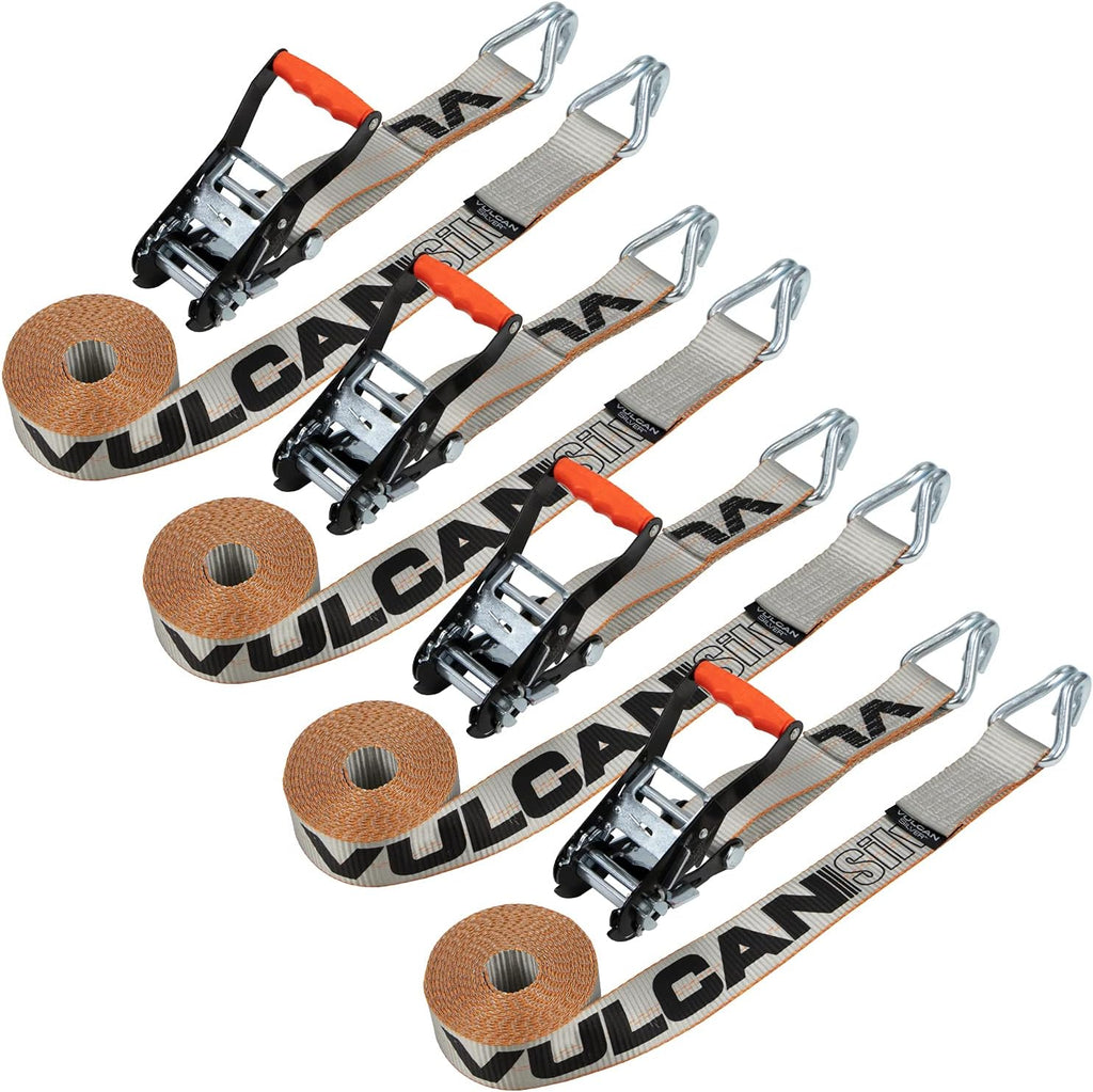 Ratchet Strap with Wire Hooks, 2 Inch x 15 Foot, 4 Pack, 3,300 Pound Safe Working Load E53687