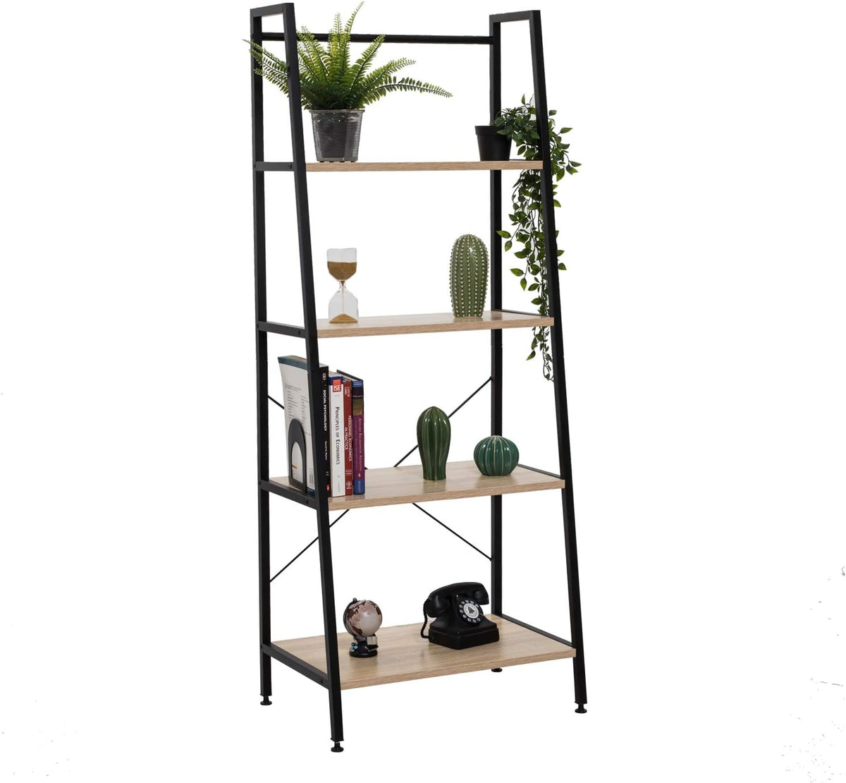 Vintage 4 Tier Ladder Shelf Metal and Wood Bookcase D83961