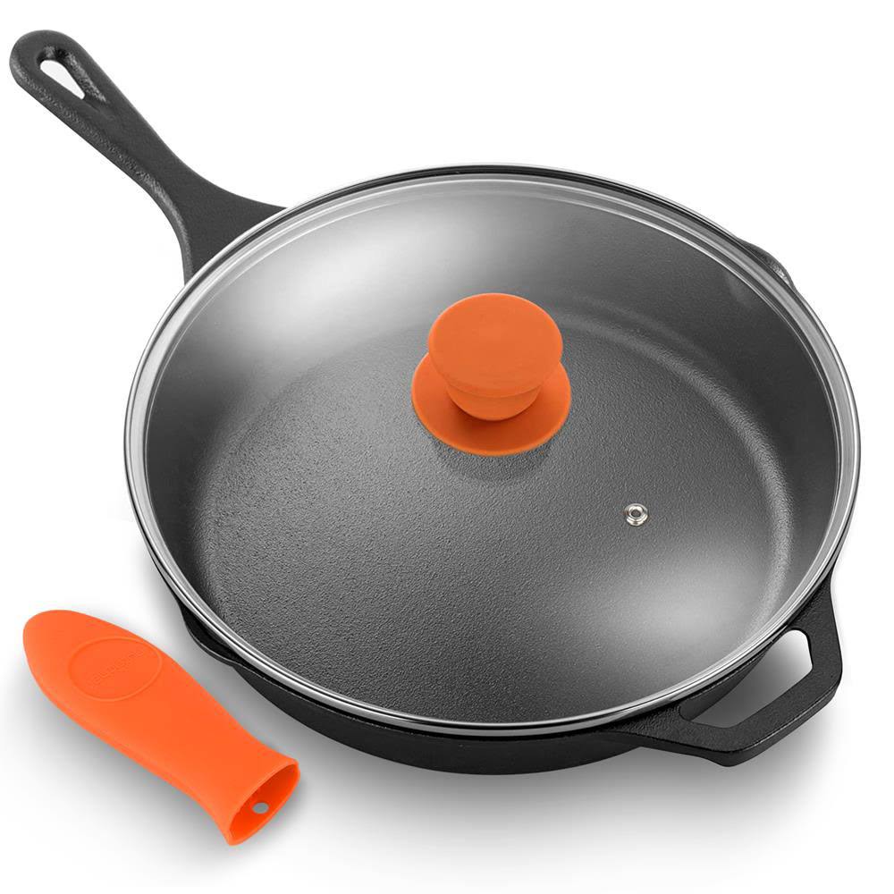 12x22 Pre Seasoned Nonstick Cast Iron Frying Pan with Lid (4 Pack) G6935