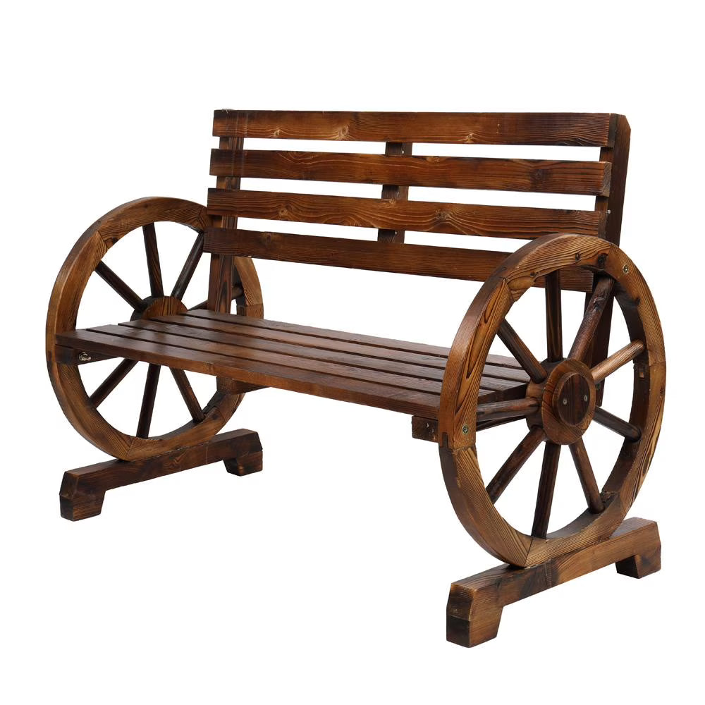 Rustic 2-Person Wooden Wagon Wheel Bench K5257