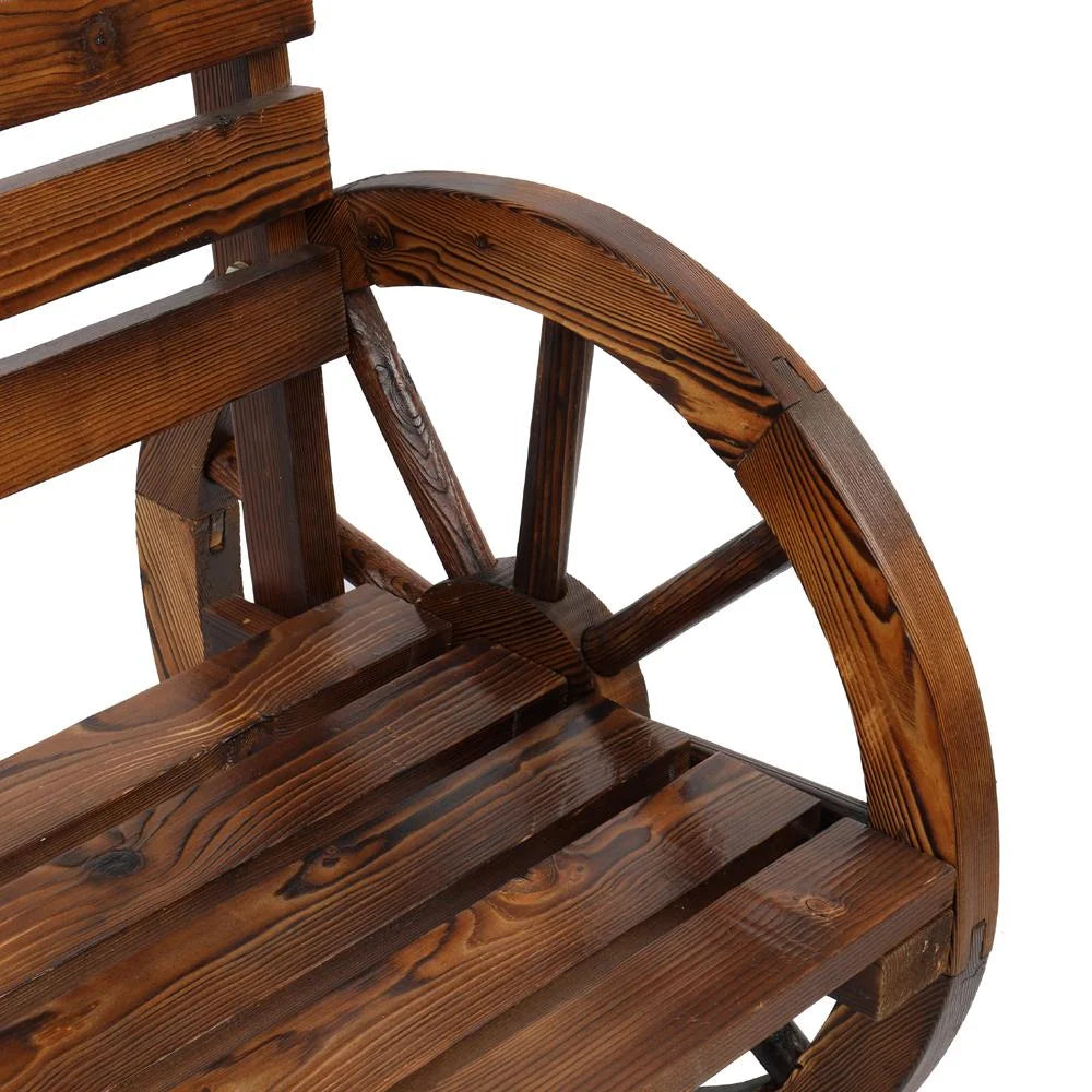 Rustic 2-Person Wooden Wagon Wheel Bench K5257