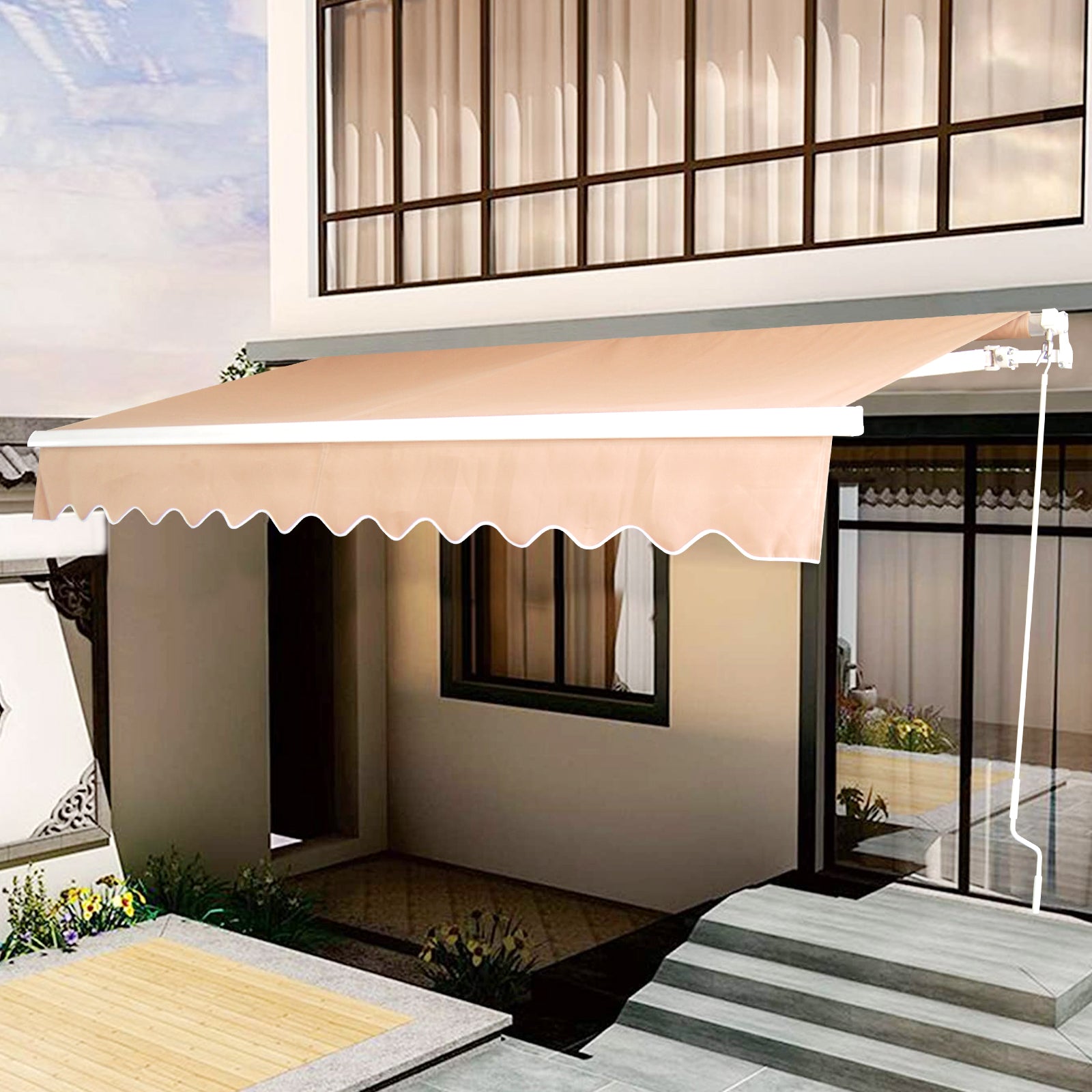 Retractable Patio Awning 6.5’x8.2’ Sun Shade with Manual Crank Handle, Tan H59923
