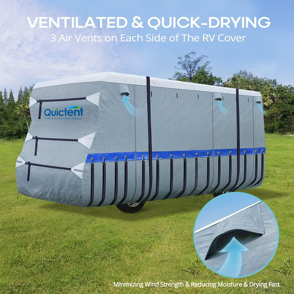 RV Cover, Extra-Thick 6-ply, Fits 29-32Ft Motorhome, Breathable Waterproof Rip-Stop Anti-UV with 2 Windproof Straps, 4 Tire Covers J864683