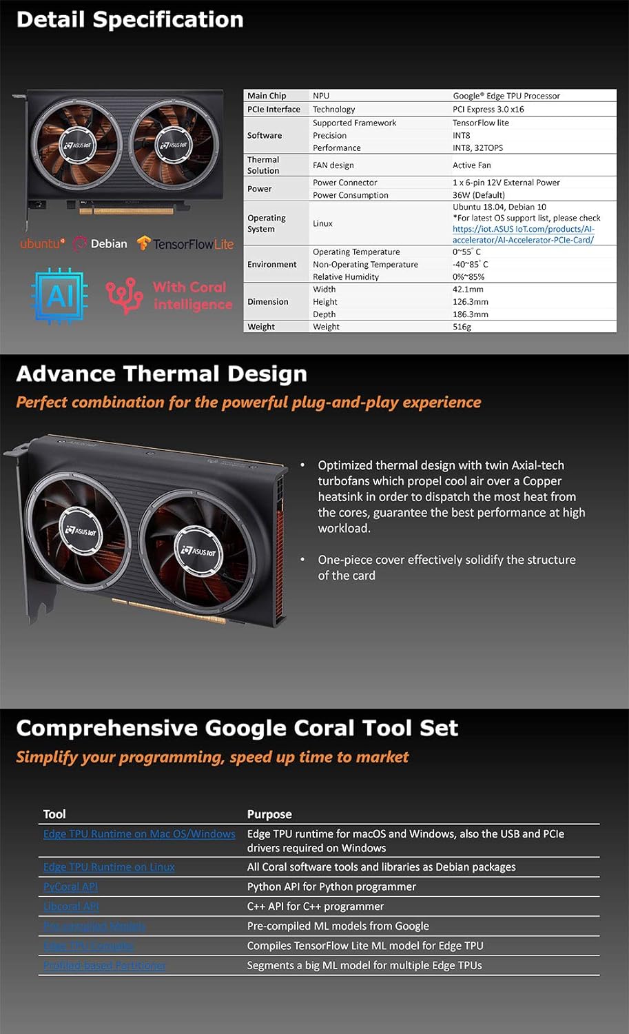 PCIe Gen3 AI Accelerator Card Based on Google Coral Edge TPU D5773