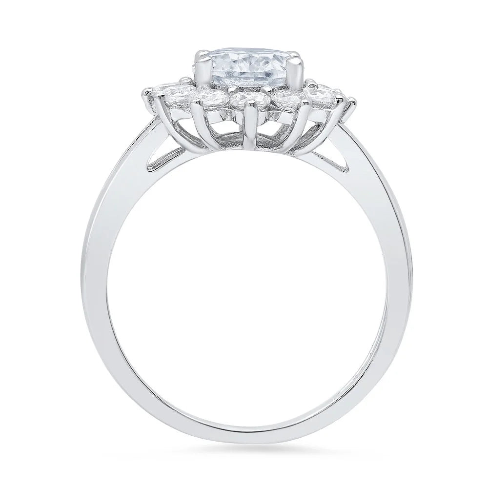 Oval Cut Blue Natural Aquamarine 18k White Gold Halo Ring O5430