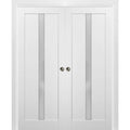 White Silk Frosted Glass Solid Wood Double Pocket Doors with Frames P4643