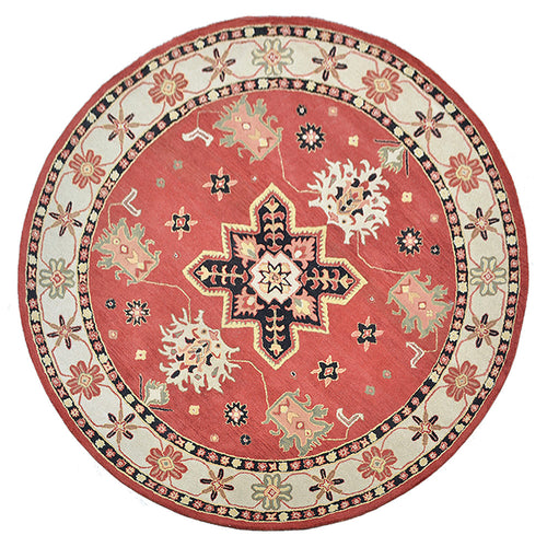 10'x10' Round Red Cream Hand Tufted Wool Area Rug X462801