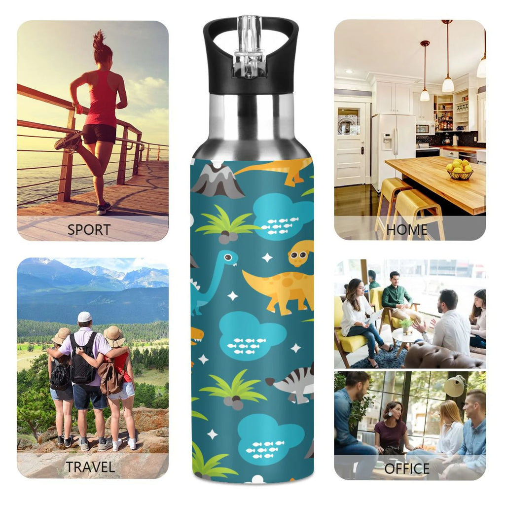Stainless Steel Insulated Thermos Vacuum Flask Water Bottle with Straw Lid Y58679