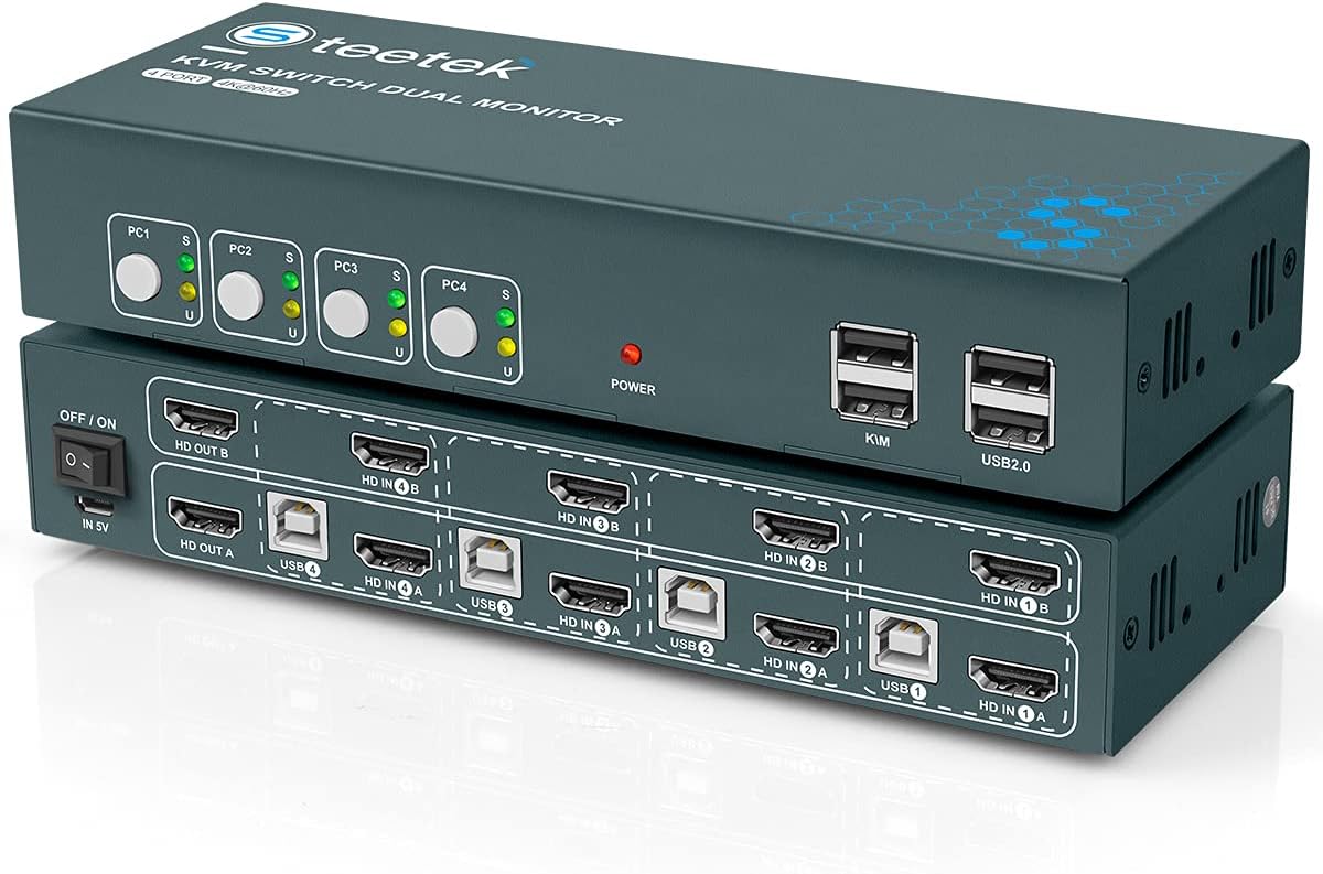 2 Port HDMI 2.0 KVM Switch 4K@60Hz, 4 USB 2.0 Hub, Button Switch Pack of 2 Y8973