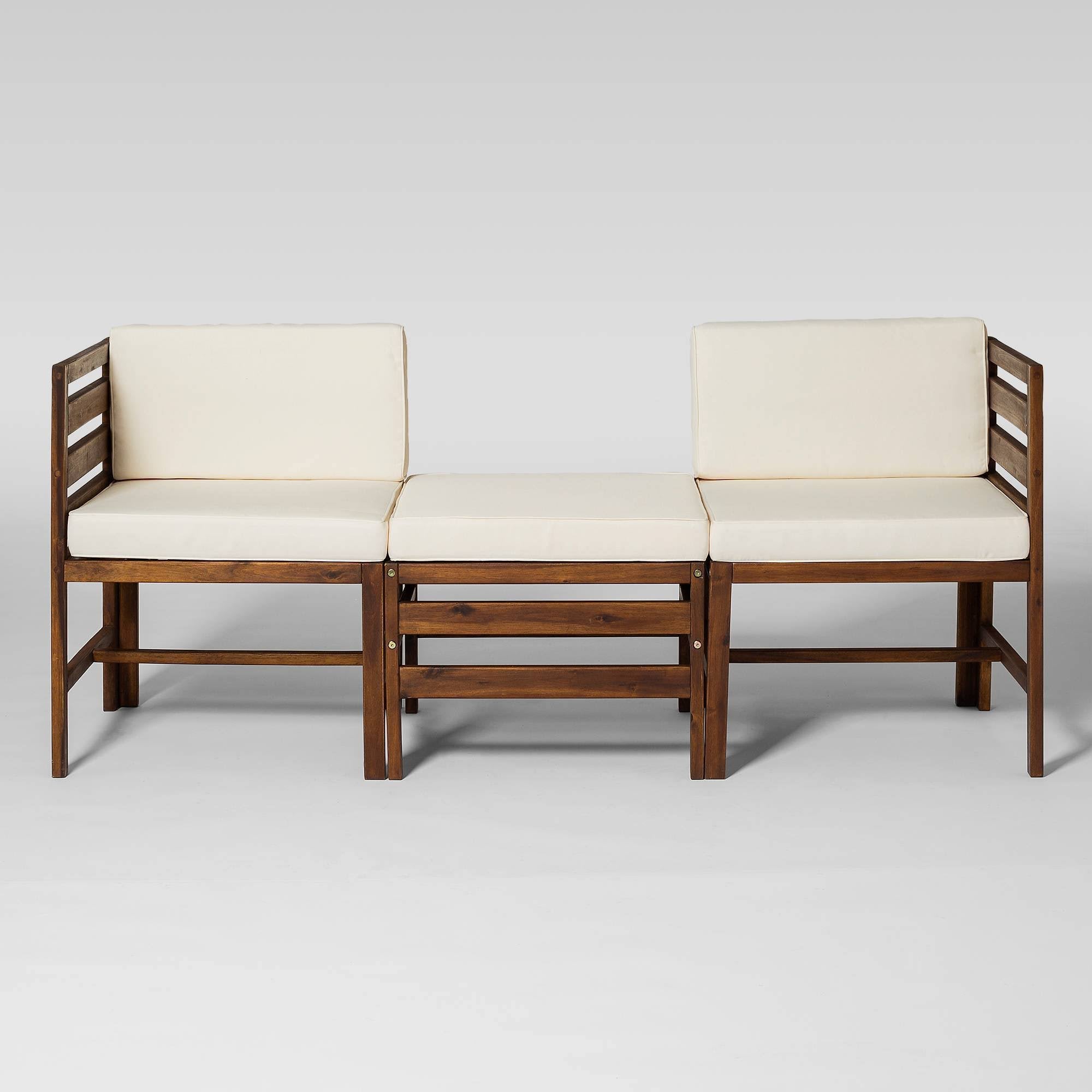 3PC Modular Outdoor Acacia Chairs + Ottoman - Dark Brown H7878