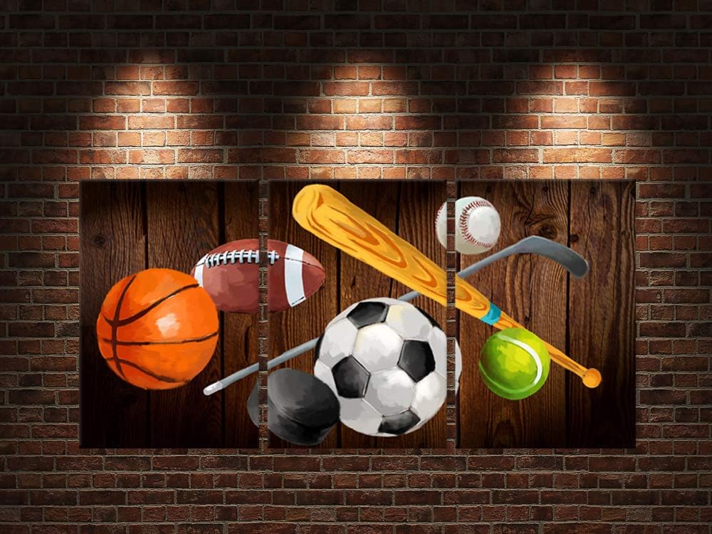 Vintage Sports Canvas Wall Art, 3 Pieces, Stretched and Framed, 16x24inch G5775