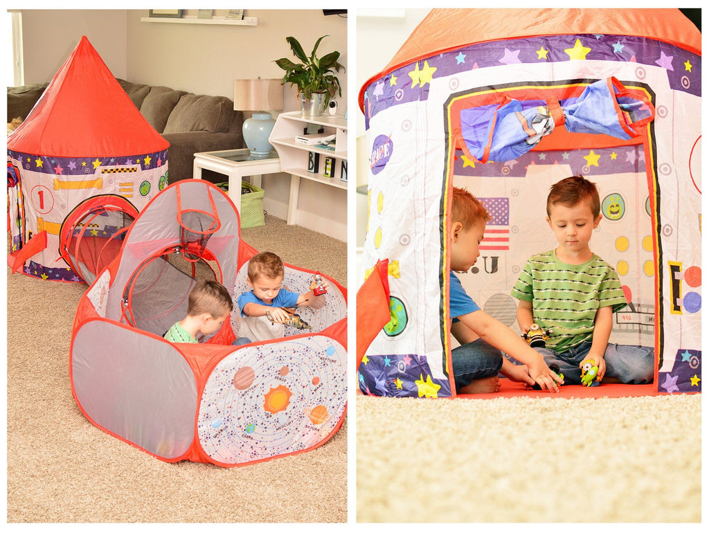 3pc Kids Play Tent Tunnel and Ball Pit with Basketball Hoop W41886