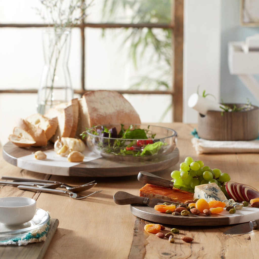 Wood and Marble Lazy Susan Tabletop Centerpiece T3120