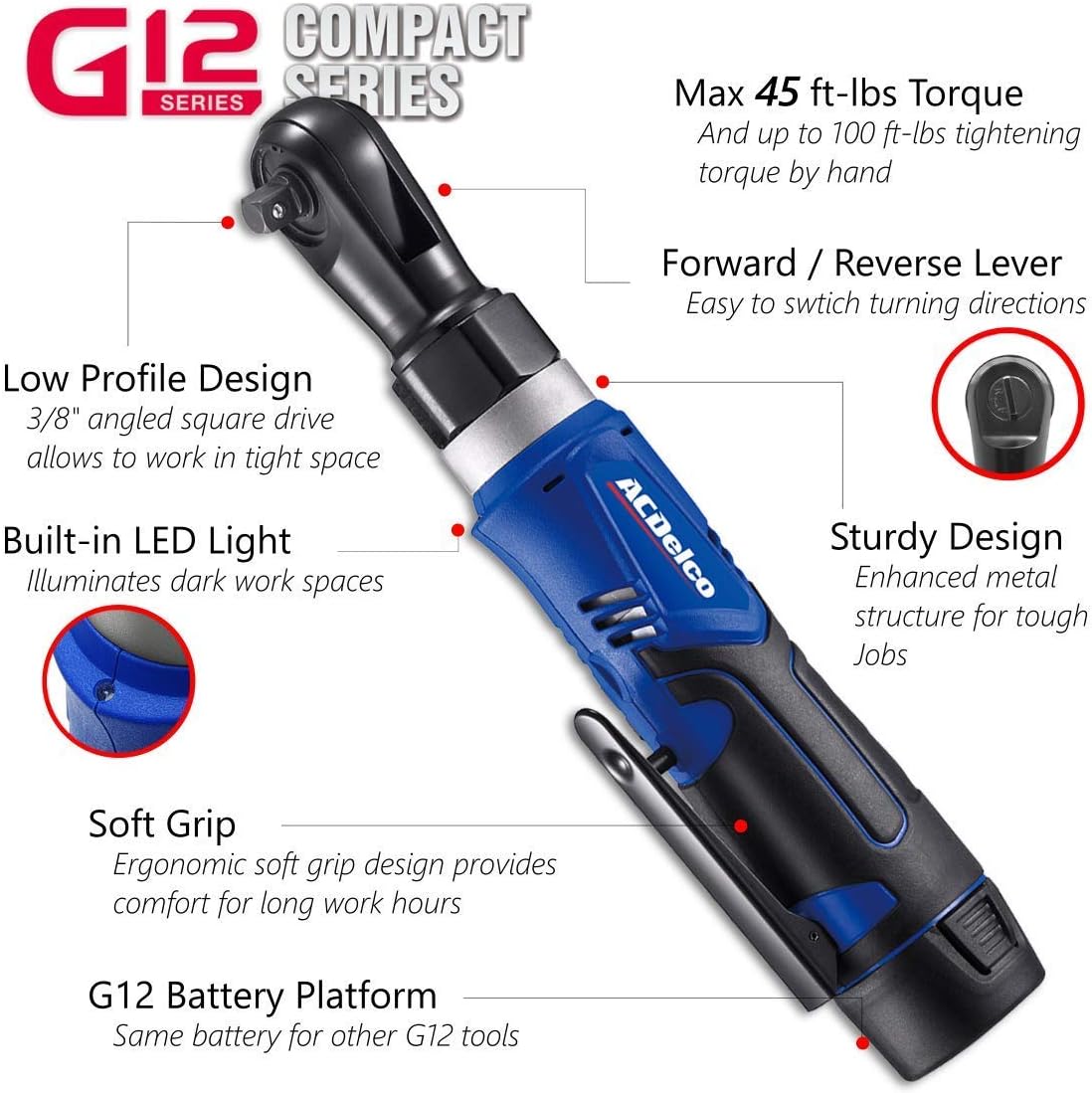 12V Li-ion Cordless 3/8” Ratchet Wrench Tool Kit Pack of 2 J571487