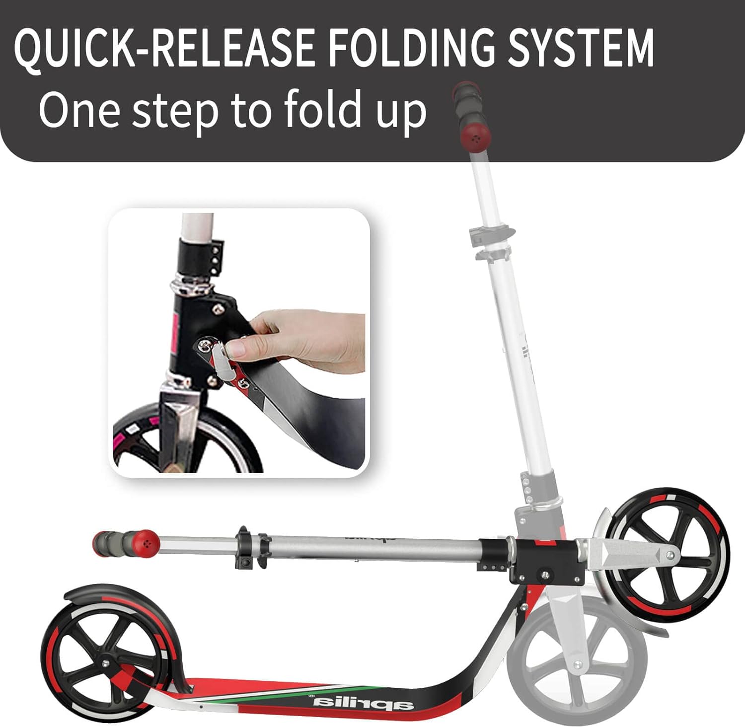 Foldable Kick Scooter with Big Wheel, 4 Level Height Adjustable L380591